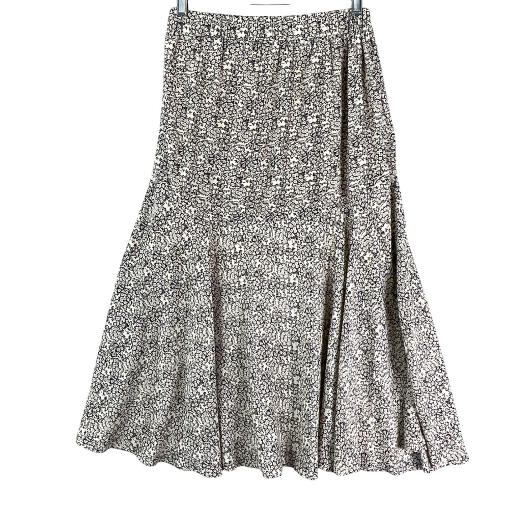 Lush Floral Midi Skirt Womens Small Black White Elastic Waist Flowy IS4030FCI